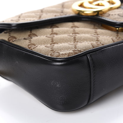 Gucci Monogram Matelasse Diagonal Mini GG Marmont Shoulder Bag Beige Black 7 of 15