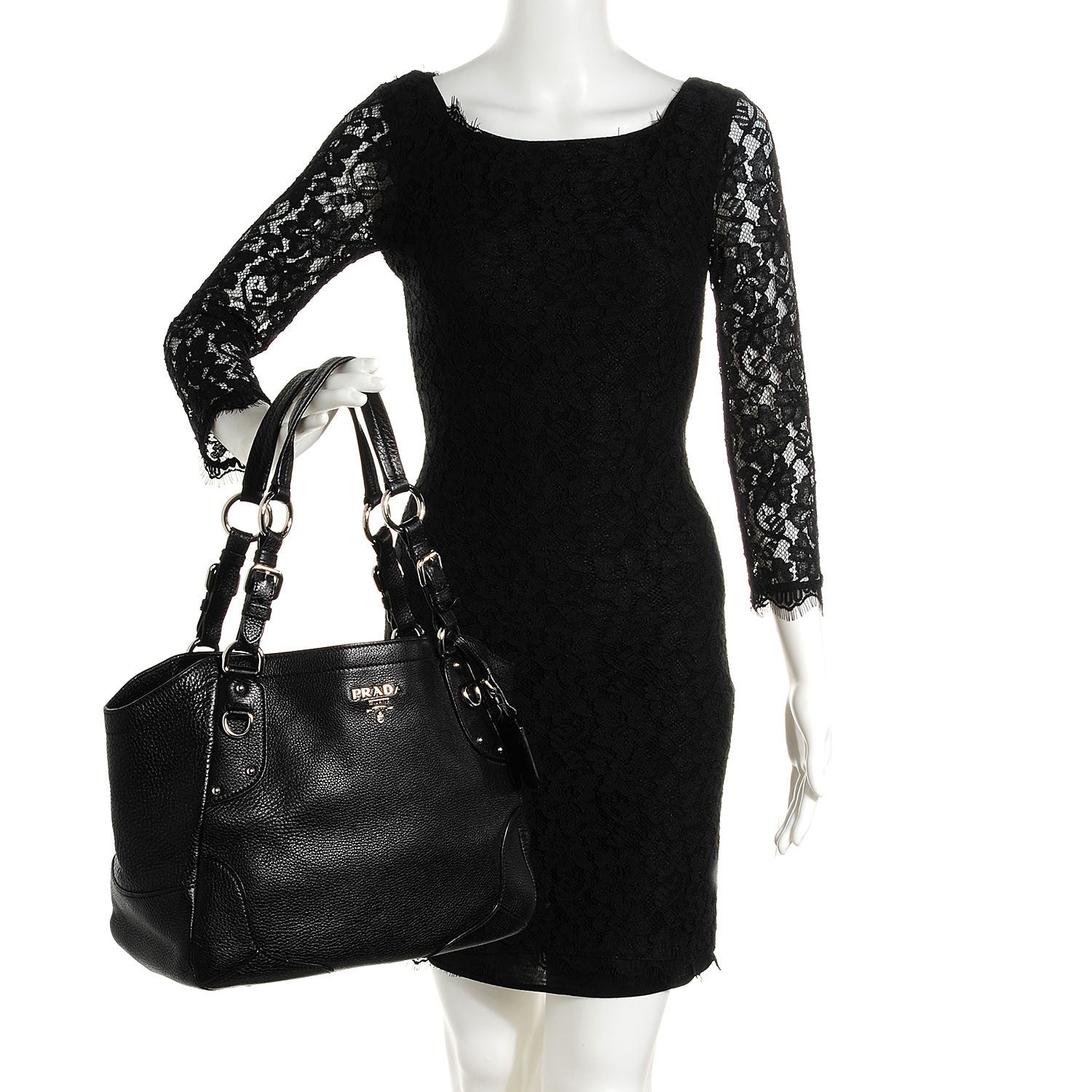 Prada Vitello Daino Shoulder Bag Black 3 of 10