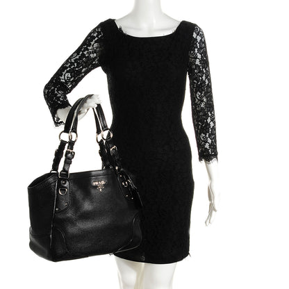 Prada Vitello Daino Shoulder Bag Black 3 of 10
