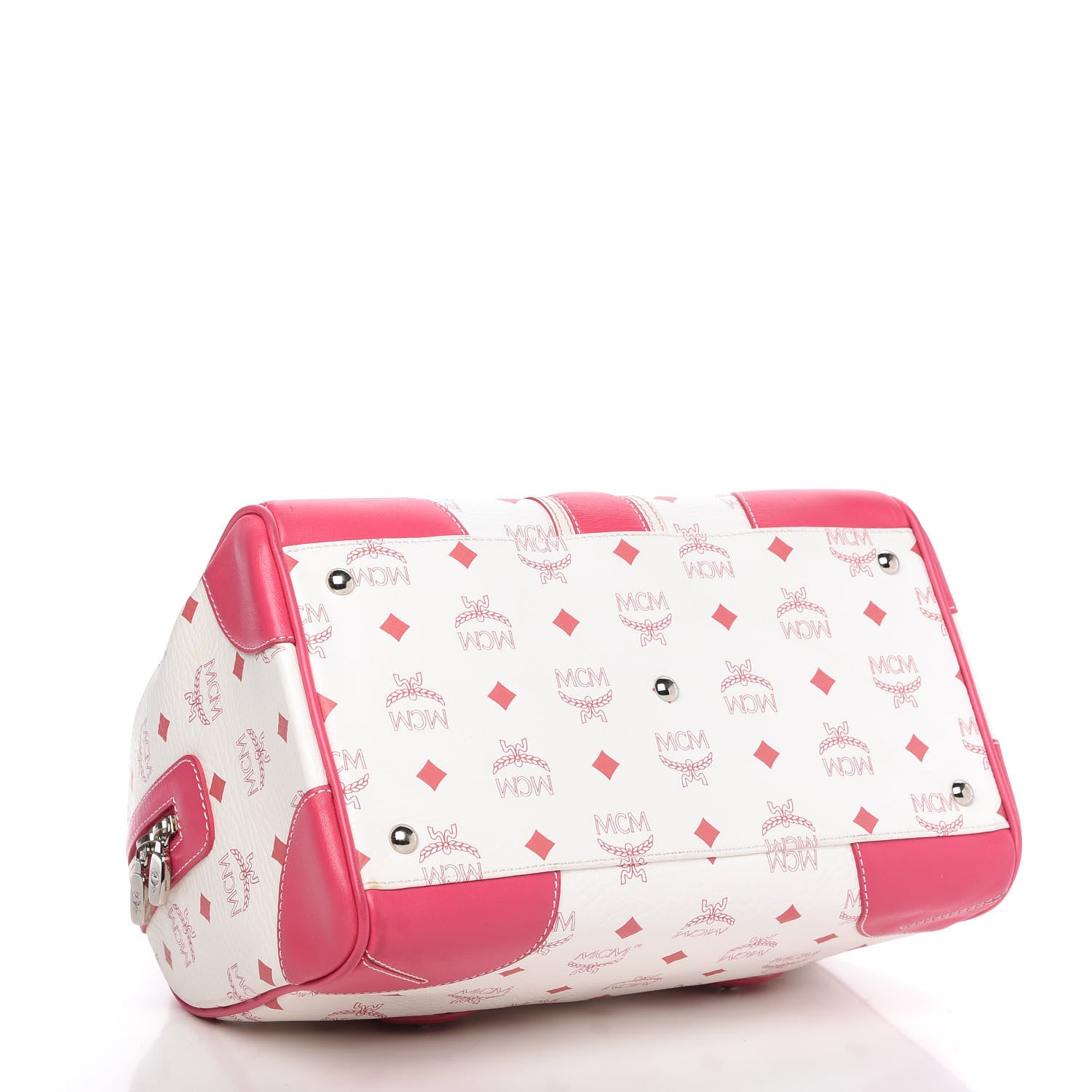 MCM Visetos Medium Boston Bag Pink White 4 of 10
