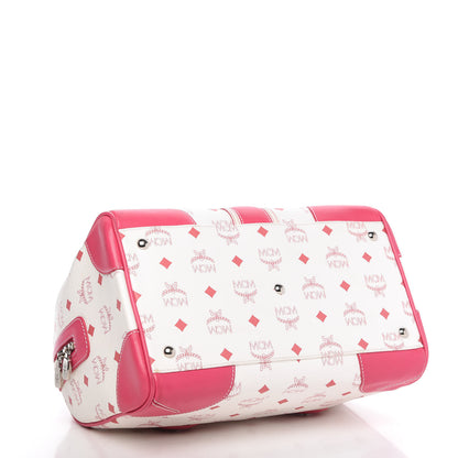 MCM Visetos Medium Boston Bag Pink White 4 of 10