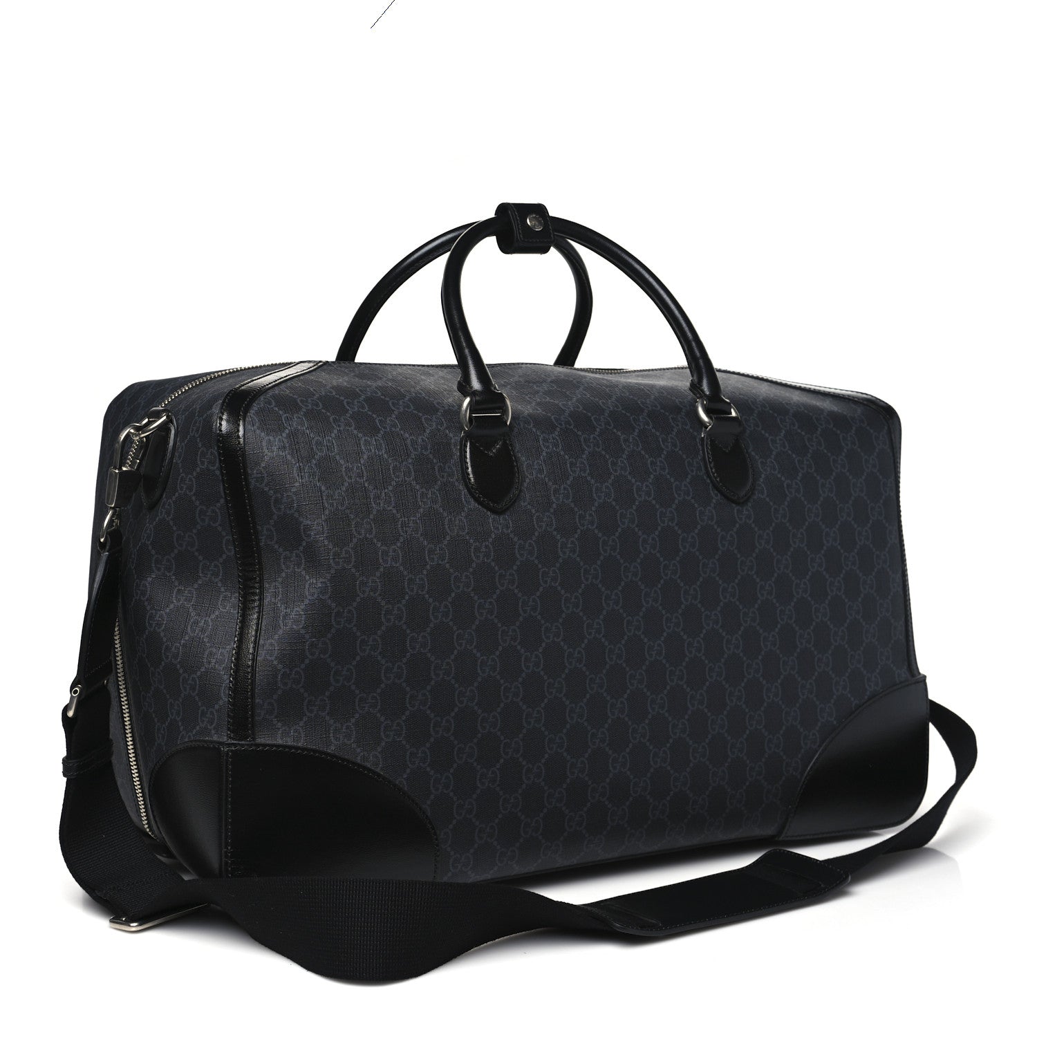 Gucci GG Supreme Monogram Azalea Calfskin Retro Interlocking G Large Duffle Bag Black Grey 2 of 8