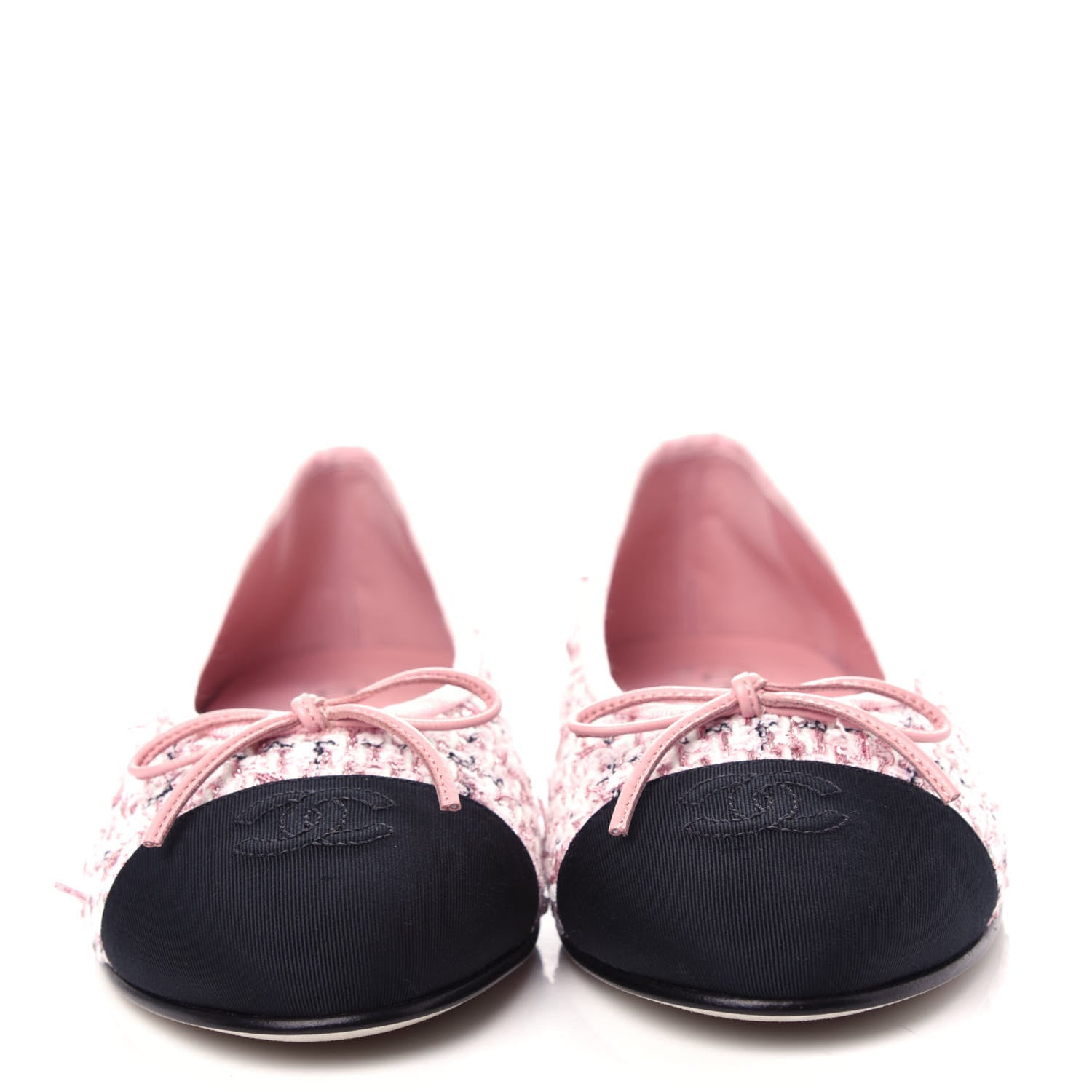 Chanel Tweed Cap Toe Ballerina Flats 40 Pink Black 2 of 11