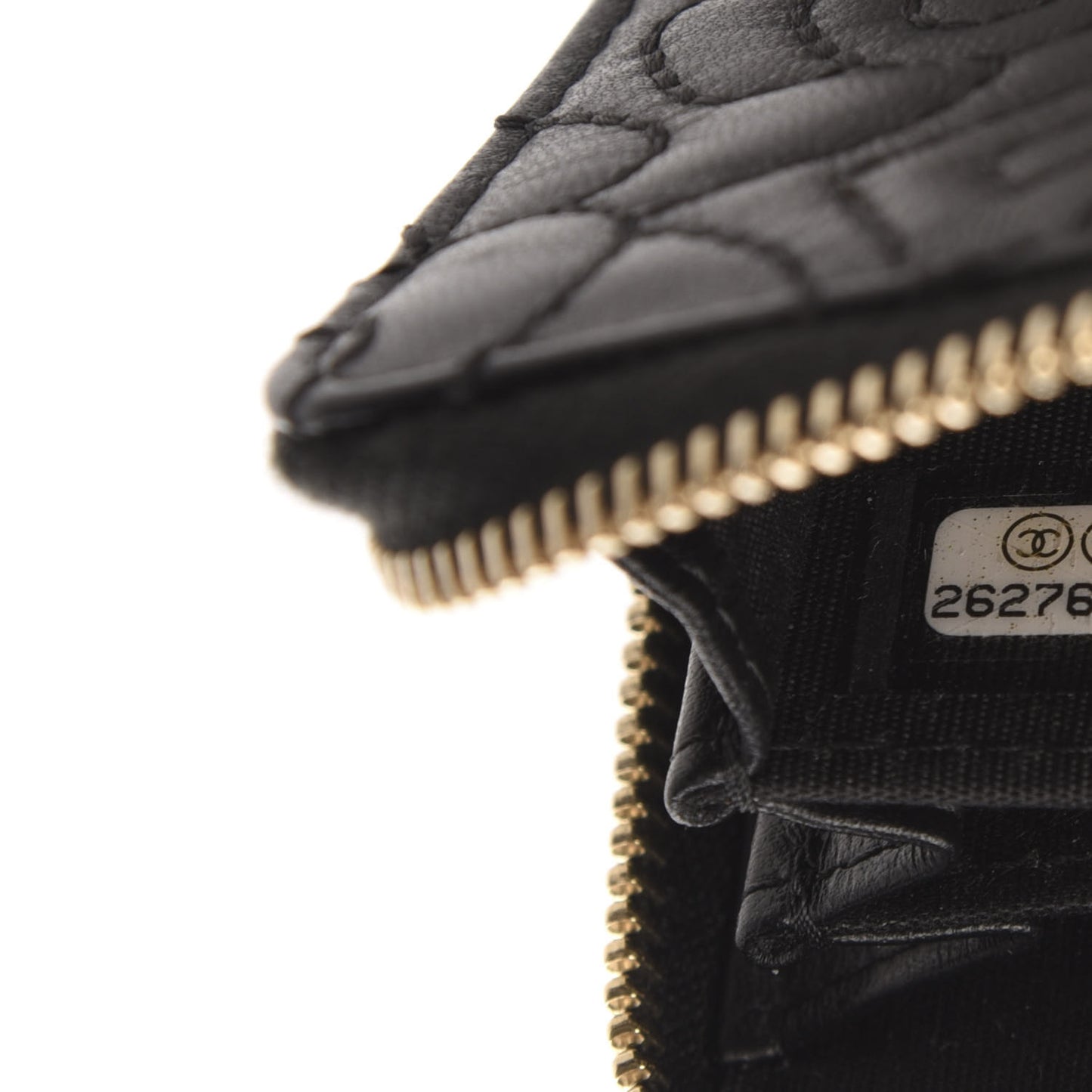 Lambskin Camellia Embossed Zip Coin Purse Black