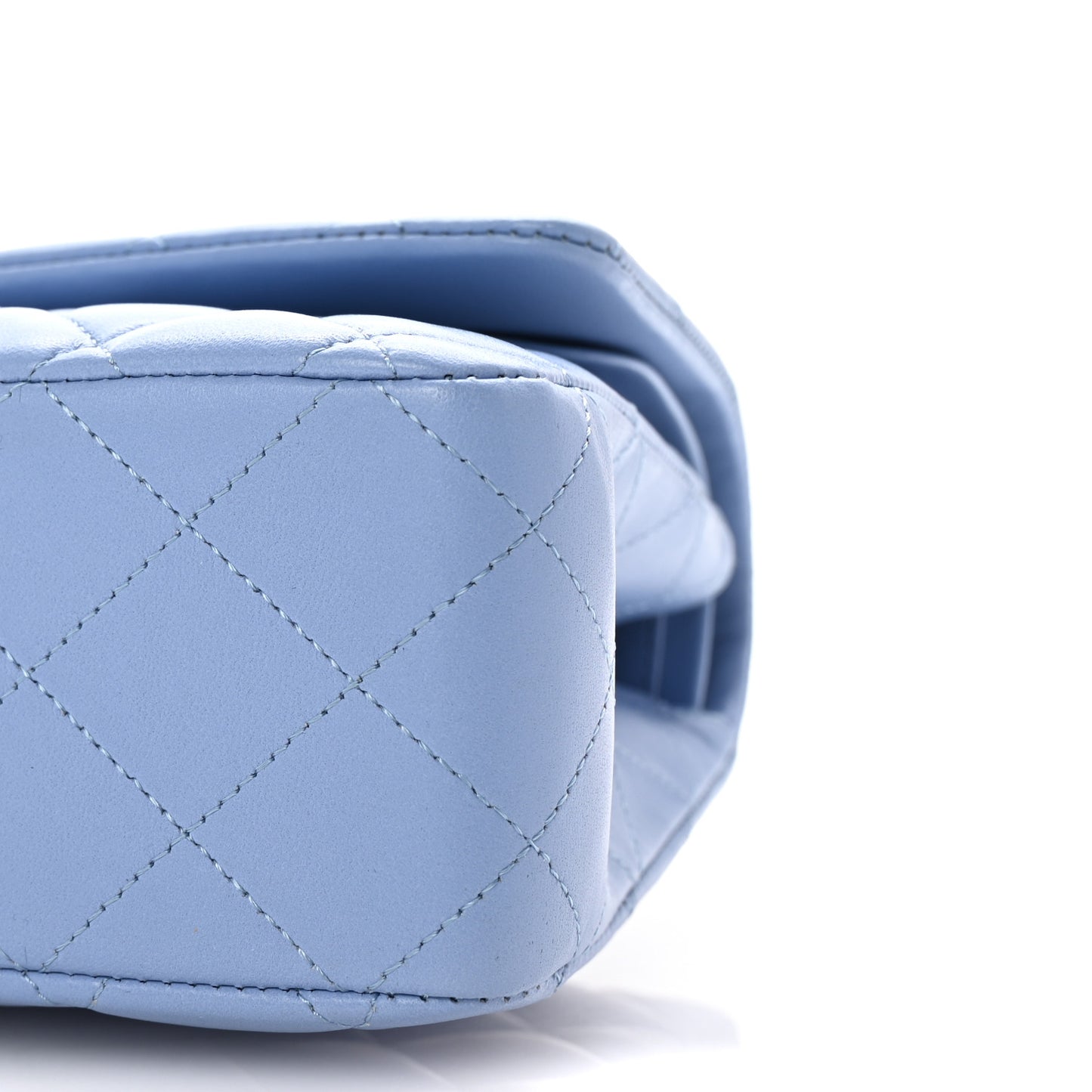 Lambskin Quilted Medium Double Flap Light Blue