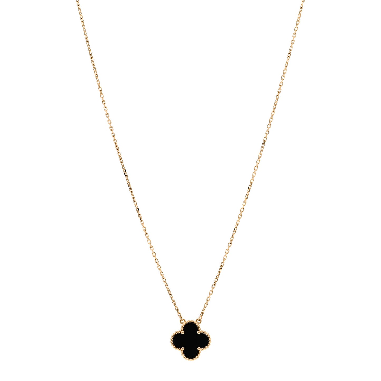 18K Yellow Gold Black Onyx Vintage Alhambra Pendant Necklace
