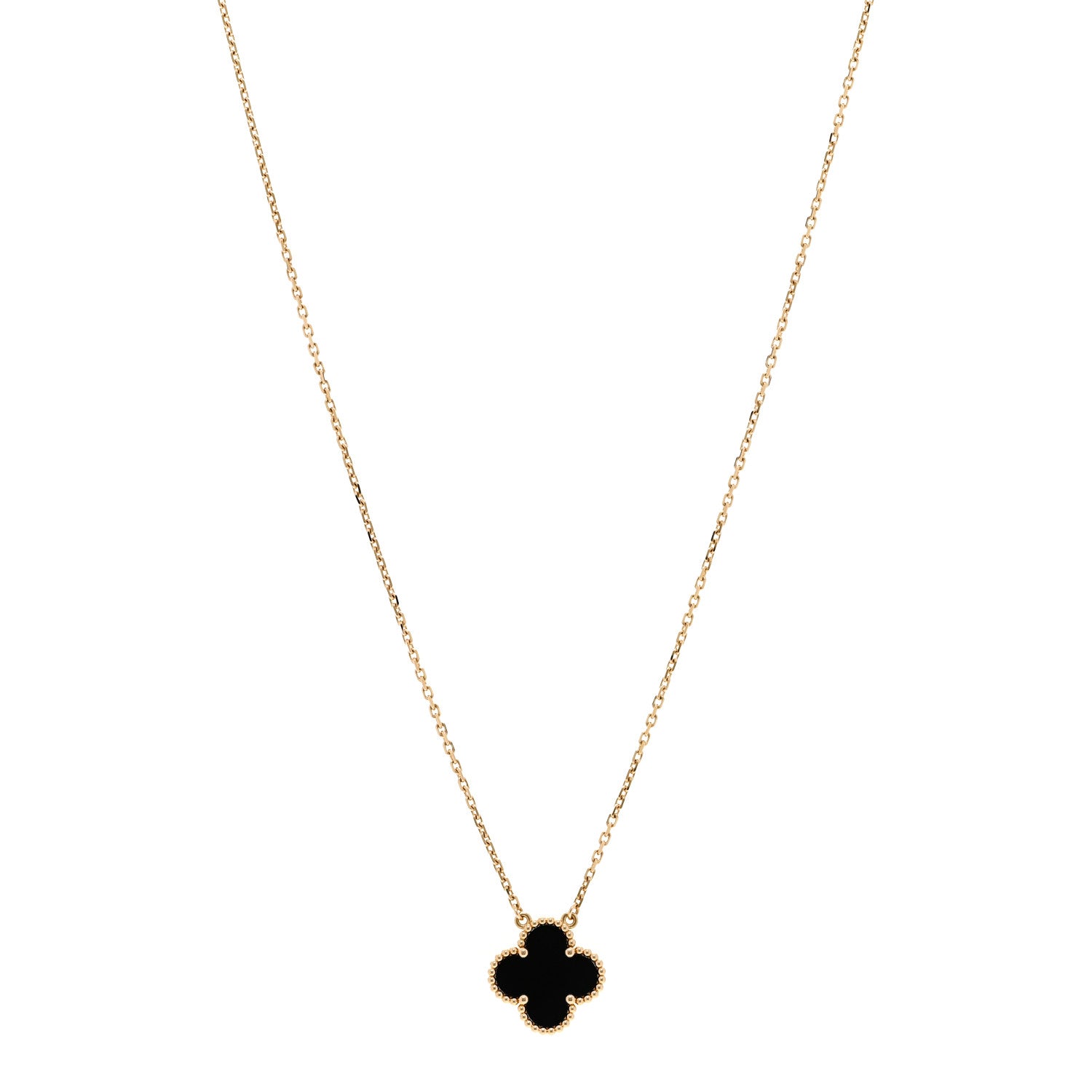 Van Cleef & Arpels 18K Yellow Gold Black Onyx Vintage Alhambra Pendant Necklace 1 of 6