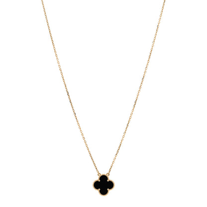 Van Cleef & Arpels 18K Yellow Gold Black Onyx Vintage Alhambra Pendant Necklace 1 of 6