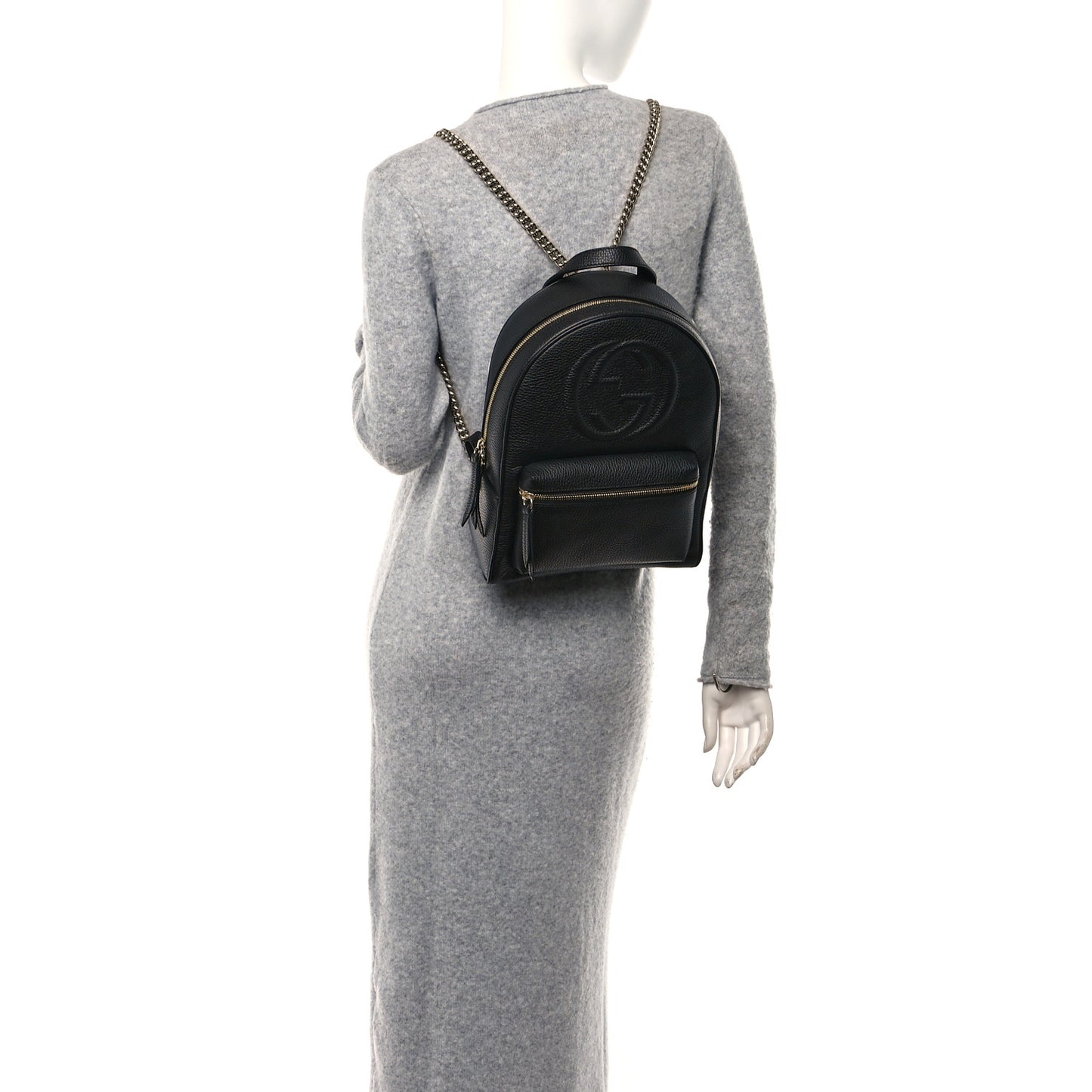Pebbled Calfskin Soho Chain Backpack Black