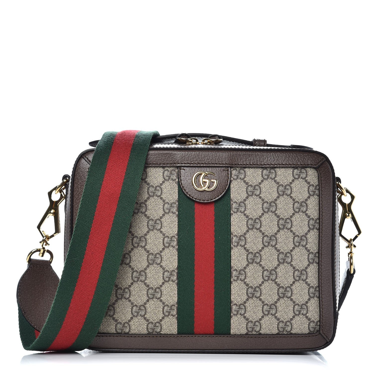 Gucci GG Supreme Monogram Web Small Ophidia Top Handle Shoulder Bag Brown 1 of 8