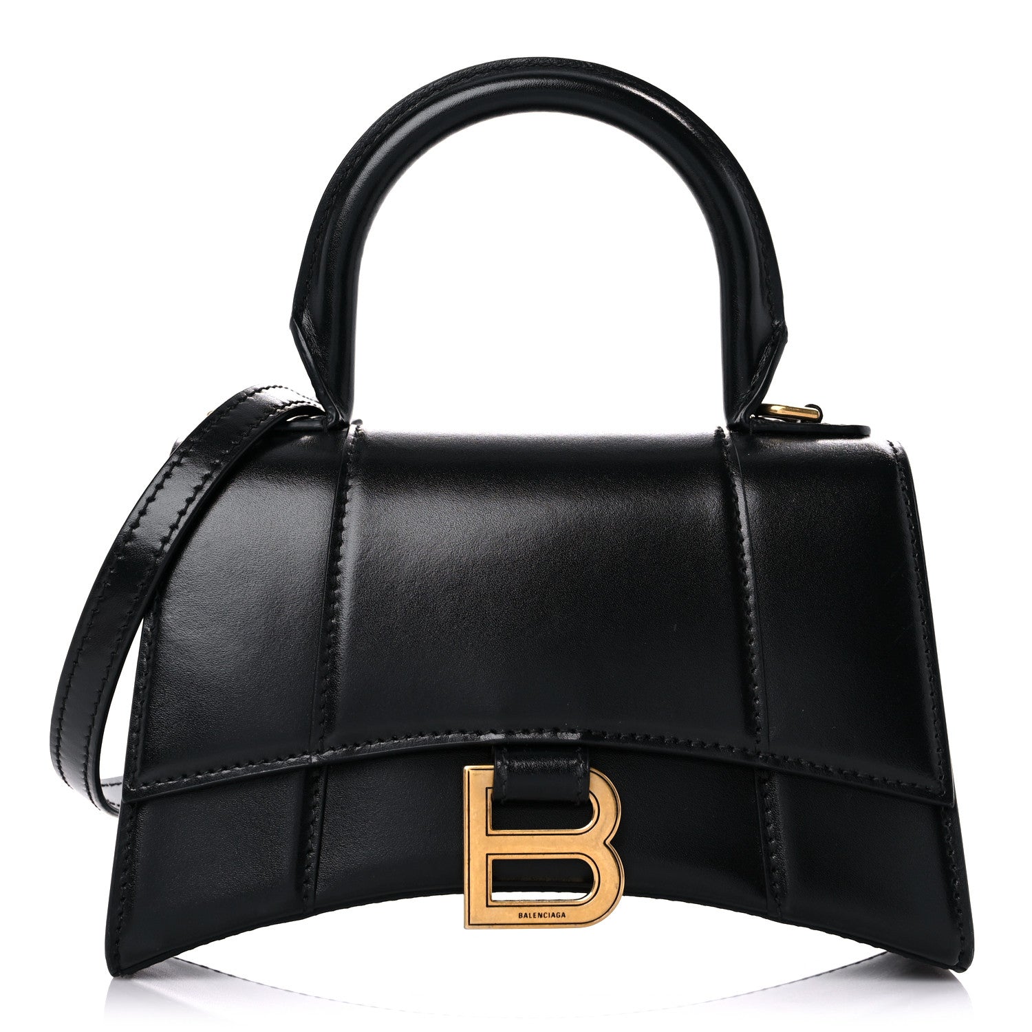 Balenciaga Shiny Box Calfskin Hourglass Top Handle Bag XS Black 1 of 16