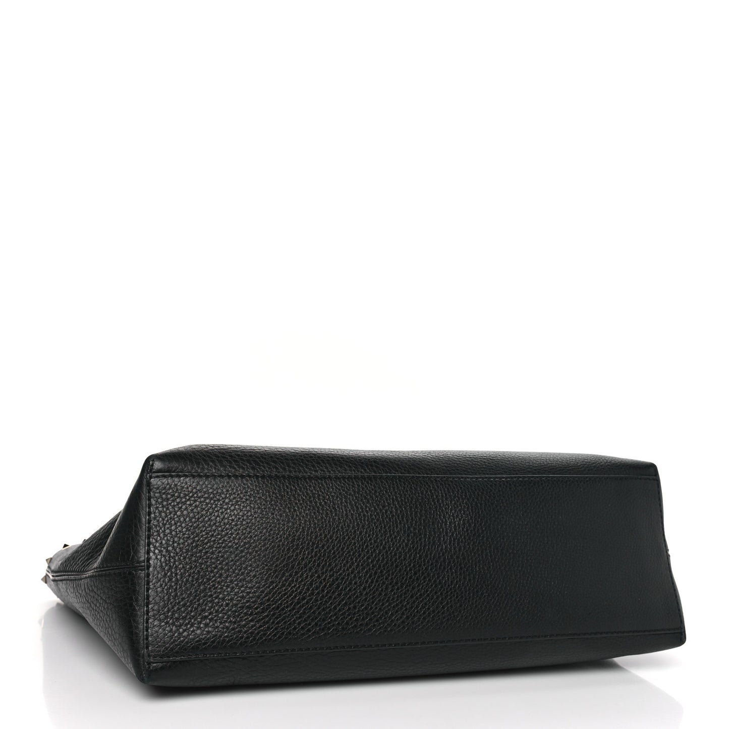 Grained Calfskin Rockstud Shoulder Tote Black