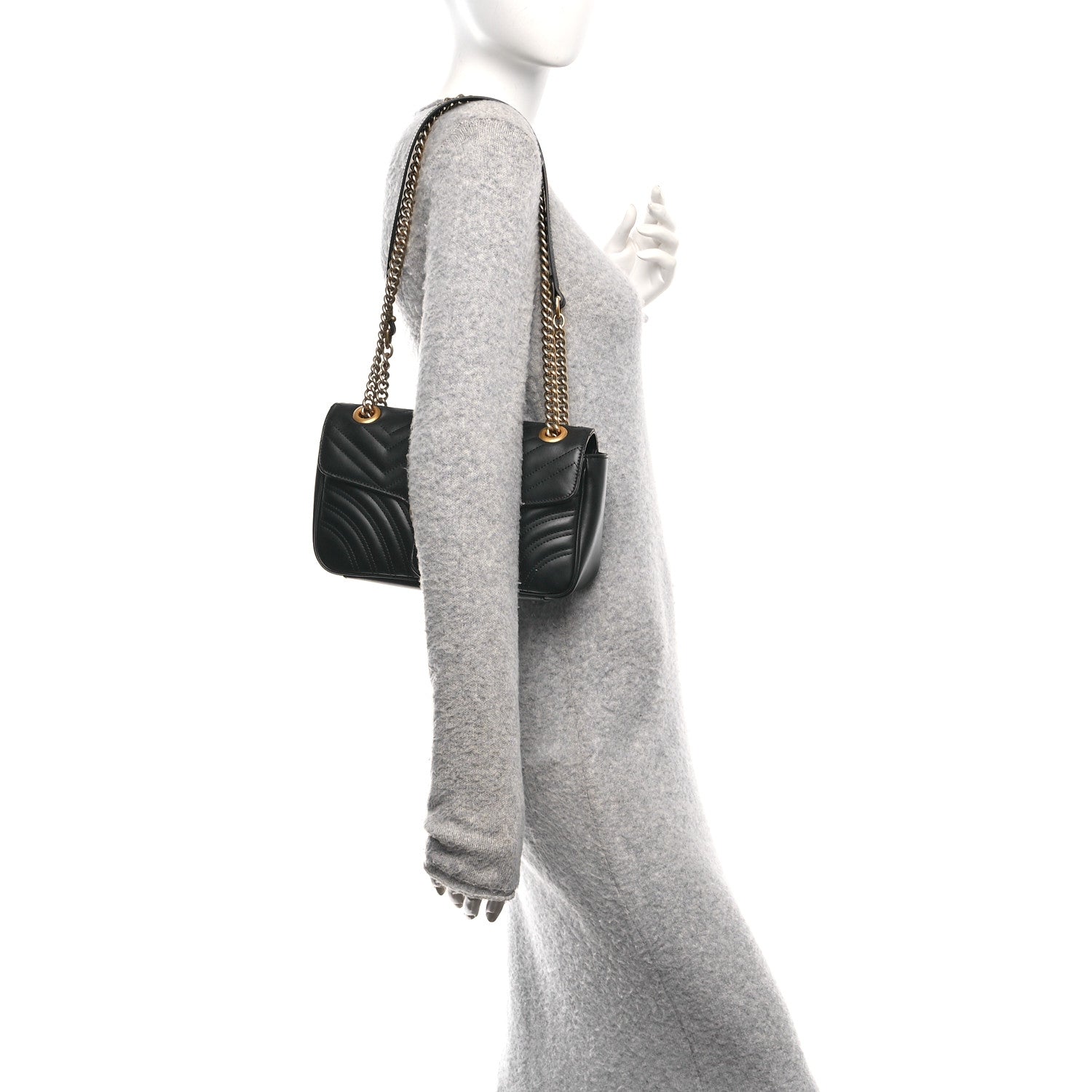 Gucci Calfskin Matelasse Small GG Marmont Shoulder Bag Black 2 of 10
