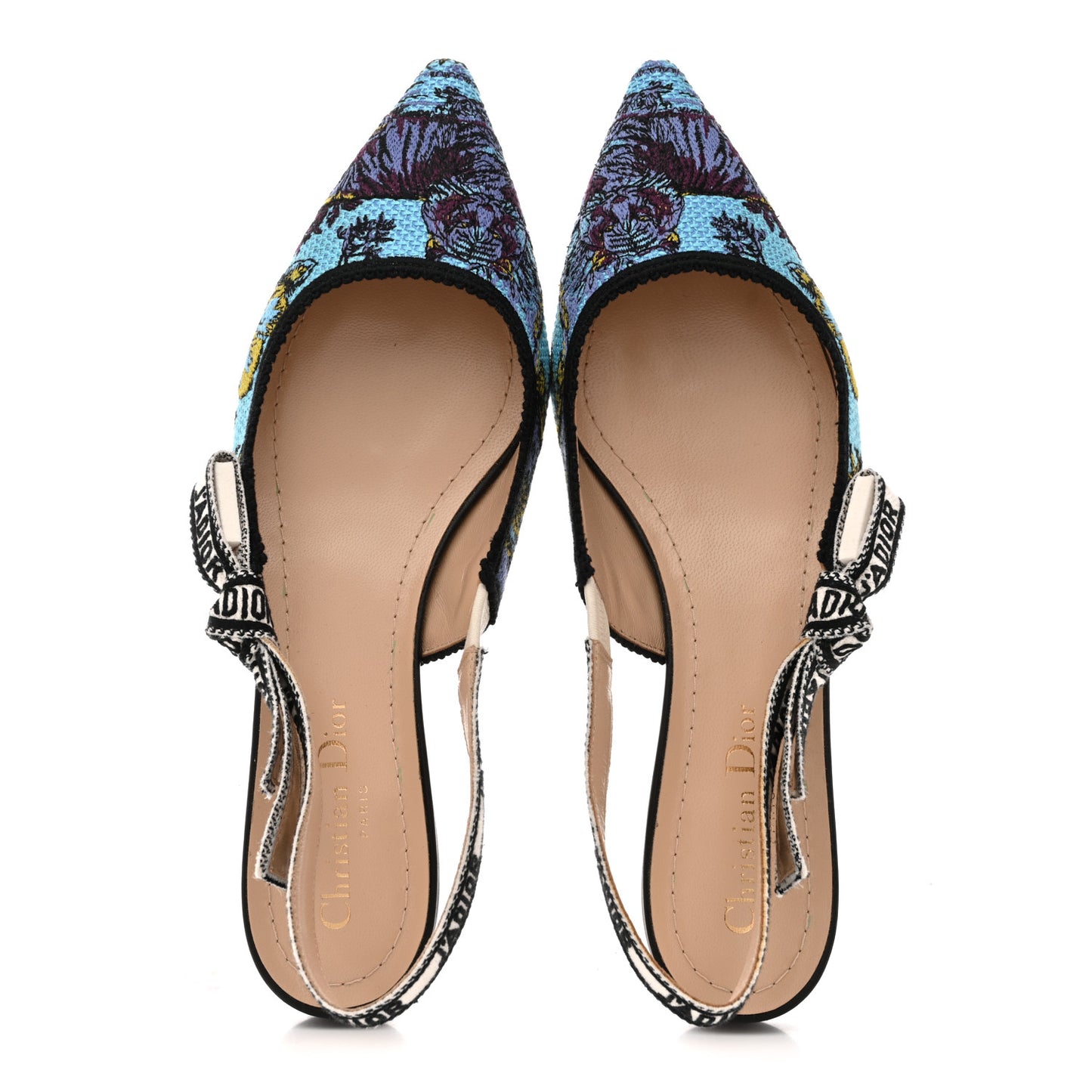 Canvas Embroidered Voyage Cotton Ribbon J'Adior Slingback Flats 39 Blue Multicolor
