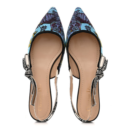 Christian Dior Canvas Embroidered Voyage Cotton Ribbon J'Adior Slingback Flats 39 Blue Multicolor 2 of 9