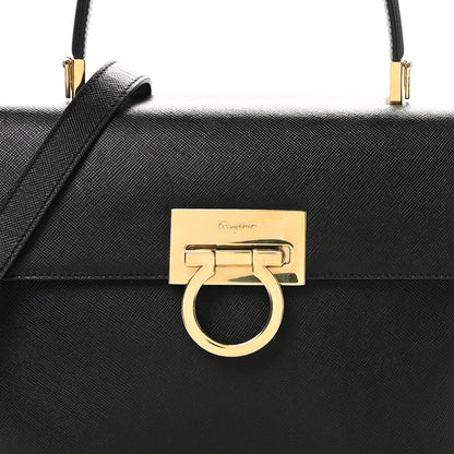 Salvatore Ferragamo Hammered Calfskin Gancini Top Handle Bag Black 7 of 10