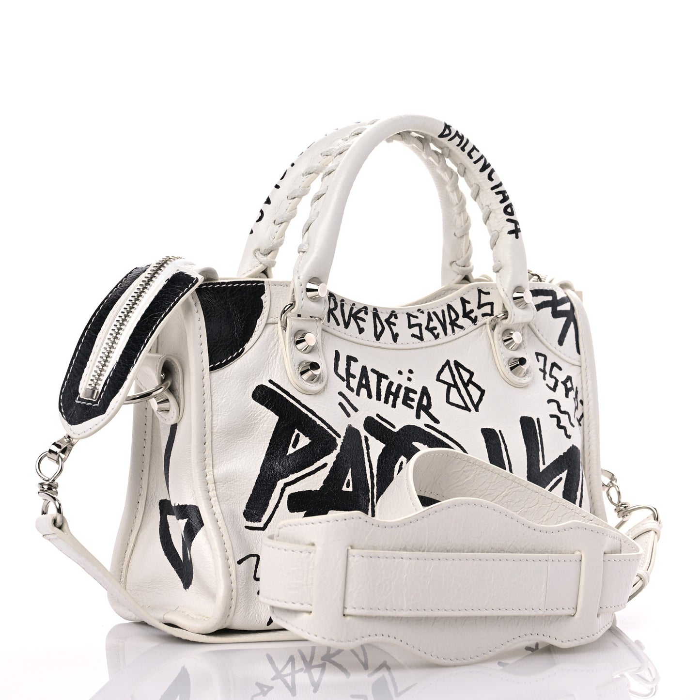 Agneau Arena Graffiti All Over Classic Silver Hardware Mini City White Black