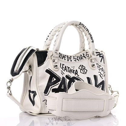 Balenciaga Agneau Arena Graffiti All Over Classic Silver Hardware Mini City White Black 3 of 13