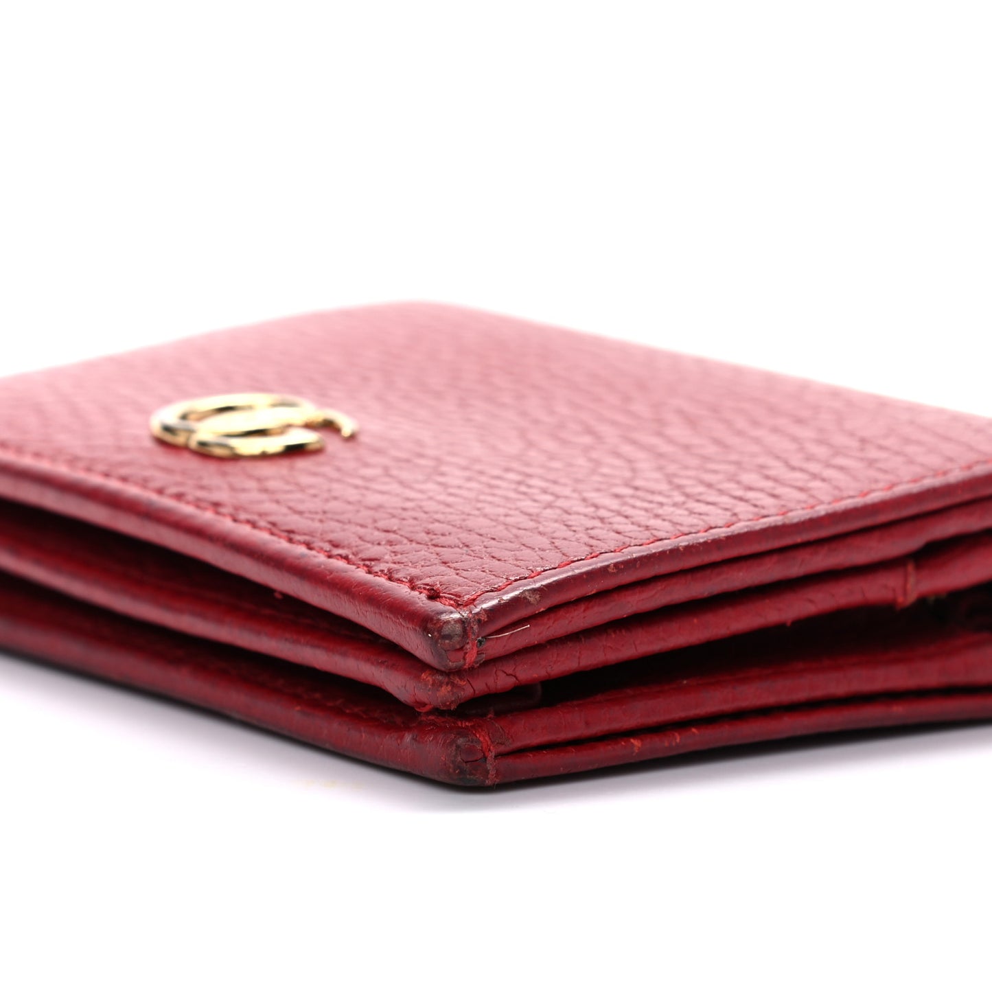 Pebbled Calfskin GG Marmont Card Case Hibiscus Red