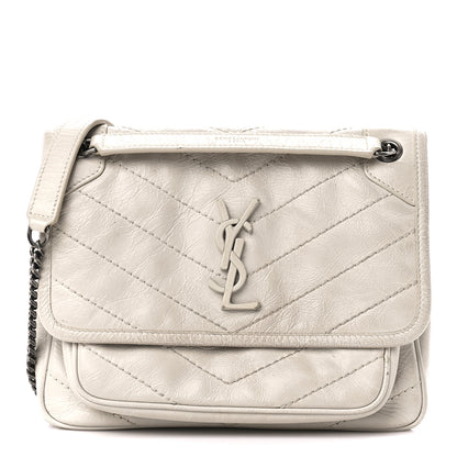 Saint Laurent Crinkled Calfskin Matelasse Monogram Baby Niki Chain Satchel White 1 of 12