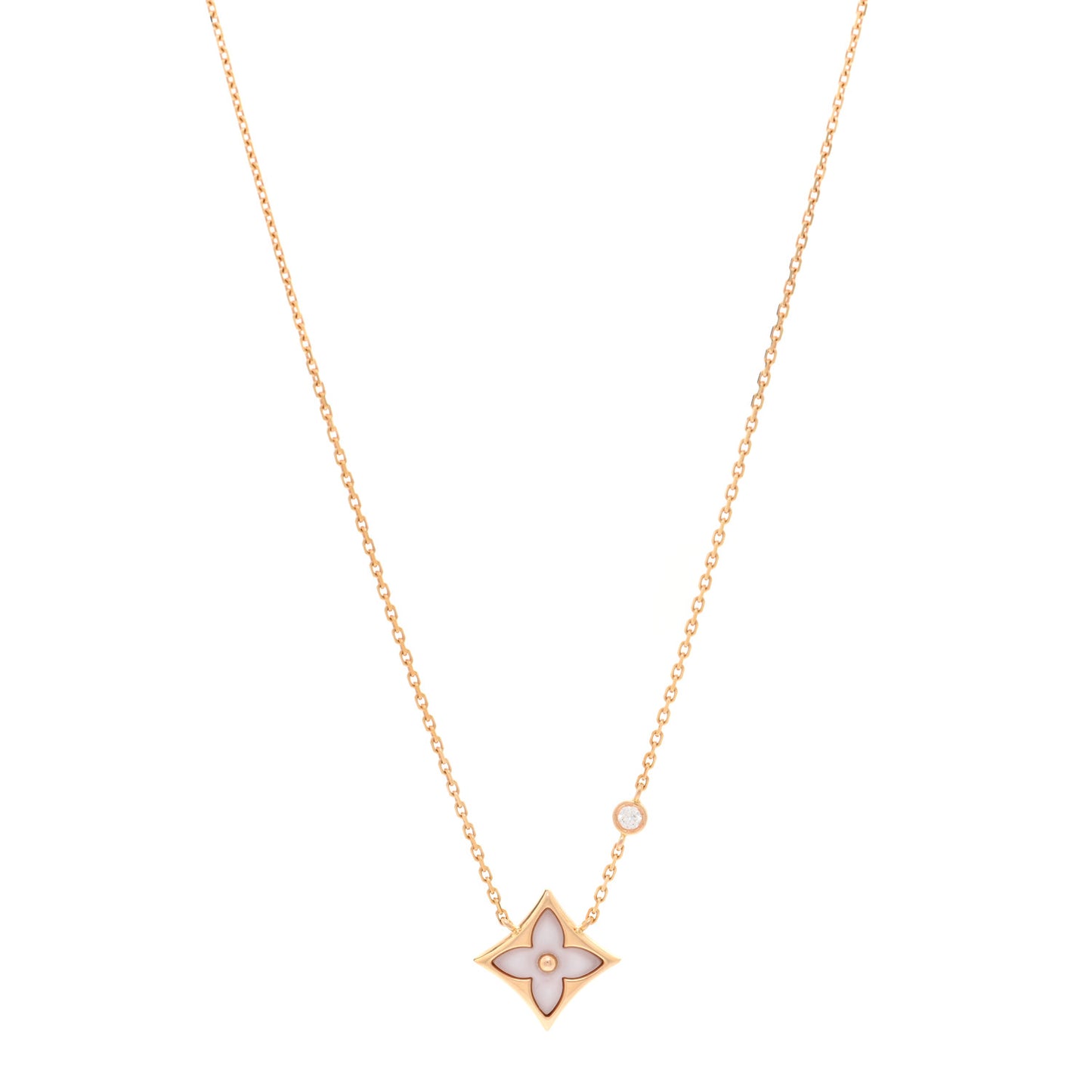 18K Pink Gold Diamond Pink Mother of Pearl Color Blossom BB Star Pendant Necklace