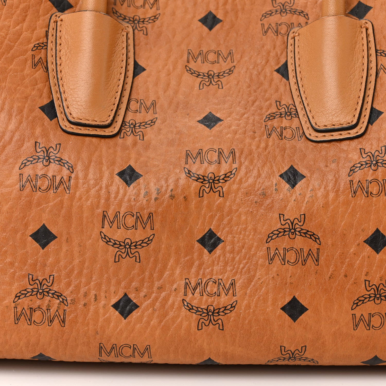 MCM Visetos Calfskin Boston Bag Cognac Black 12 of 13