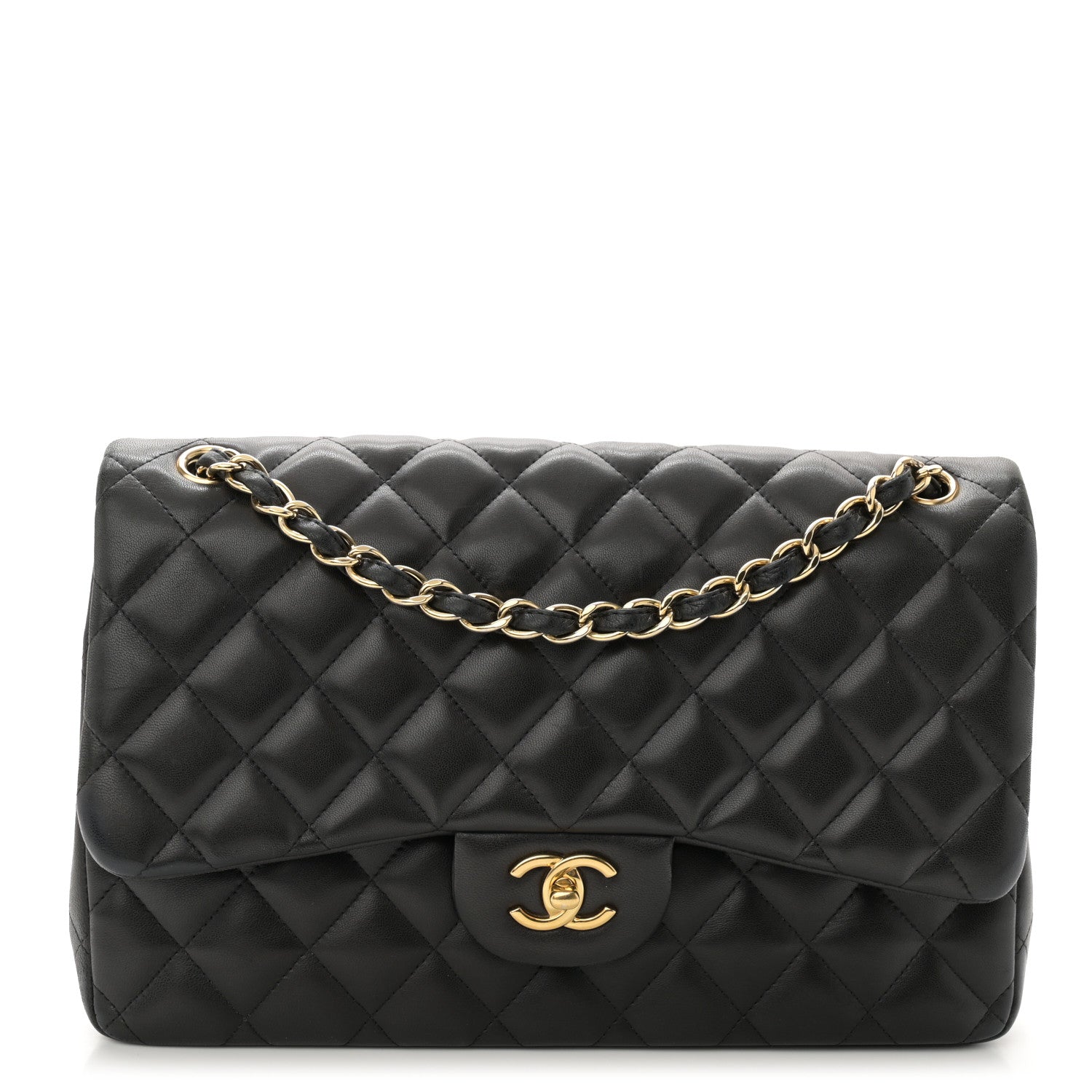 Chanel Lambskin Quilted Jumbo Double Flap Black 1 of 12