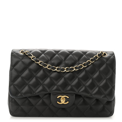 Chanel Lambskin Quilted Jumbo Double Flap Black 1 of 12
