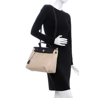 Hermes Toile Vache Calfskin Herbag 30 PM Natural Black 2 of 54