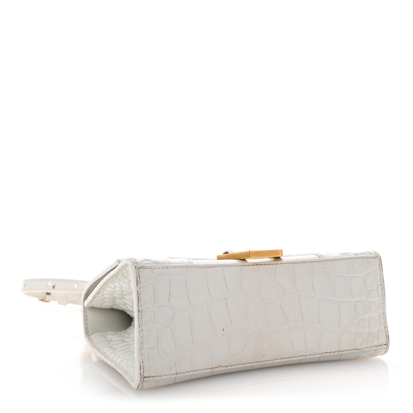 Shiny Calfskin Crocodile Embossed Hourglass Top Handle Bag XS White