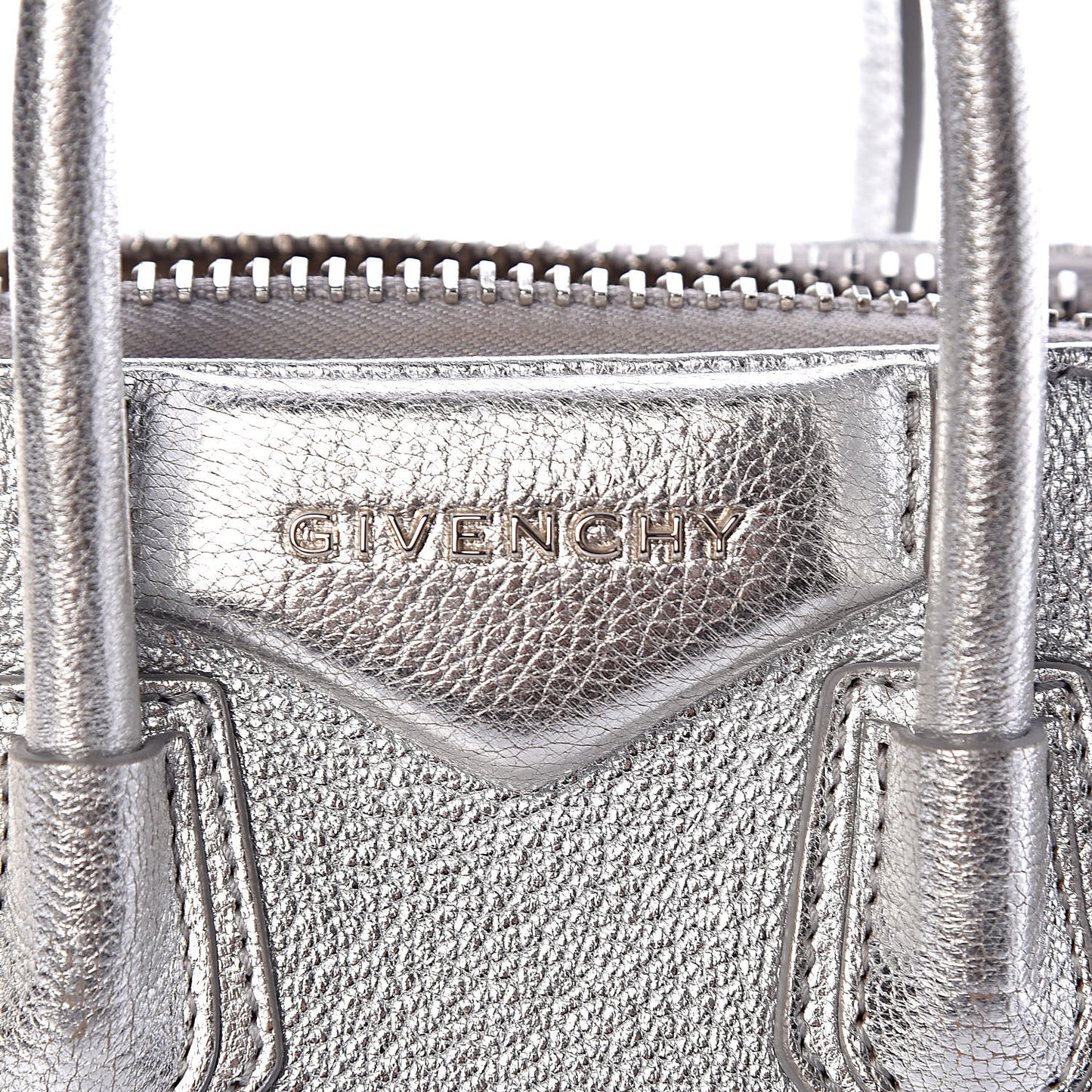 Metallic Sugar Goatskin Mini Antigona Silver