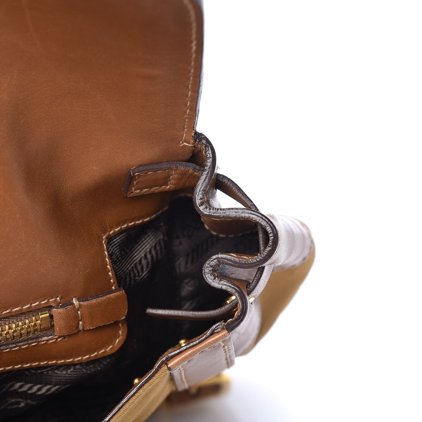 Tessuto Nylon Calfskin Shoulder Bag Brown