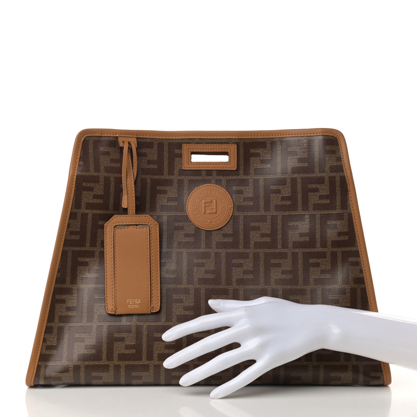 Glazed Fabric Vitello Century FF 1974 Stamp Patch Medium Peekaboo Defender Cover Mogano Panna Caramello