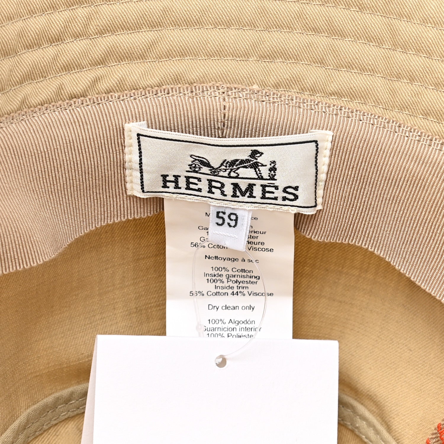 Hermes Gabardine Cotton Calvi Bucket Hat 59 Beige Toast 8 of 9