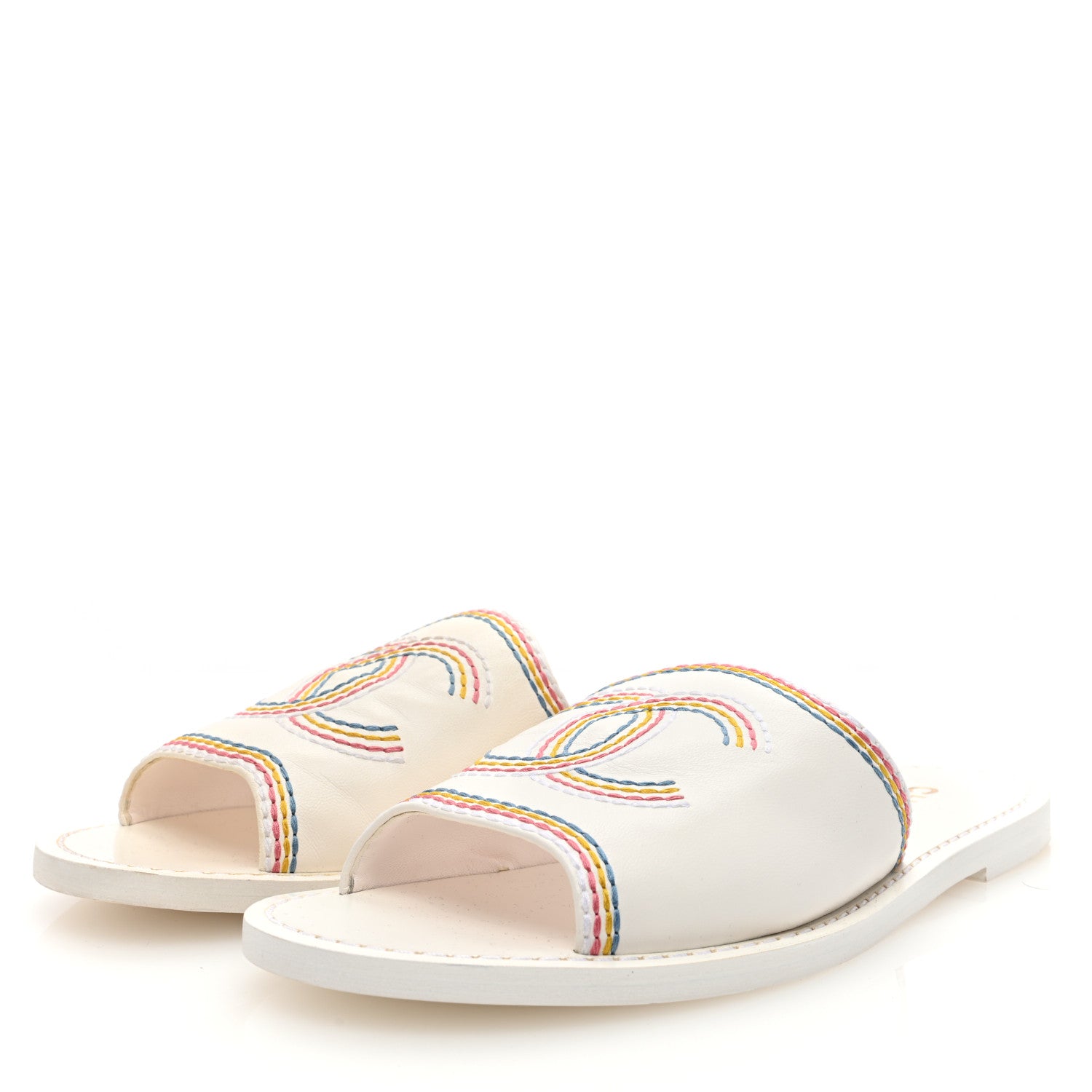 Chanel Calfskin Embroidered CC Sandal Mule 37 White 2 of 8