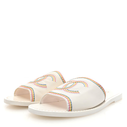 Chanel Calfskin Embroidered CC Sandal Mule 37 White 2 of 8