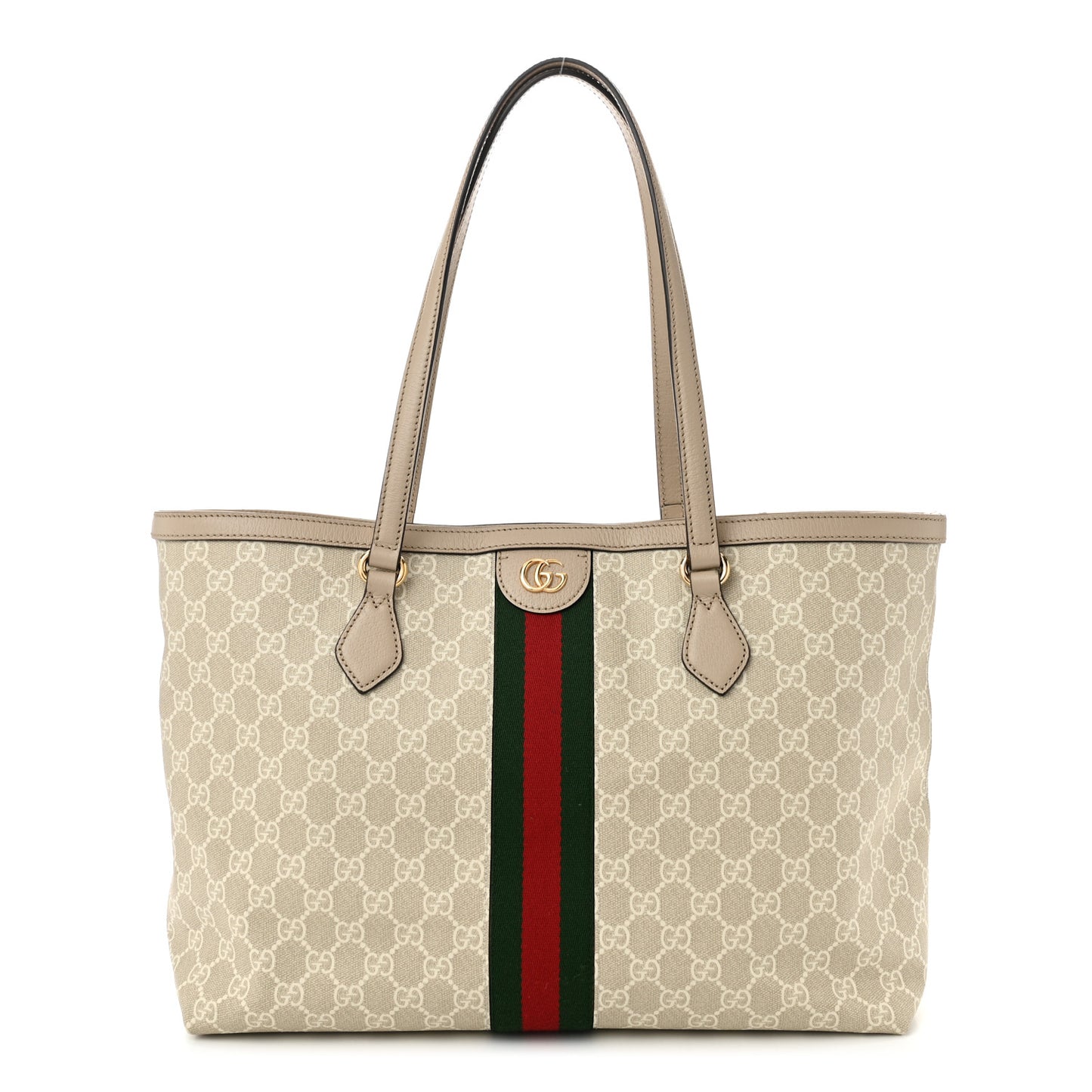 GG Supreme Monogram Textured Dollar Calfskin Web Large Ophidia Shopping Tote Beige Mystic White Oatmeal