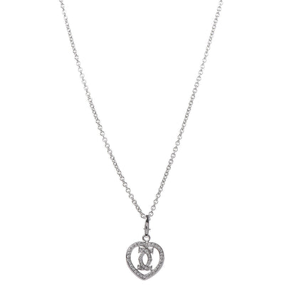 Cartier 18K White Gold Diamond Heart Double C Pendant Necklace 1 of 9