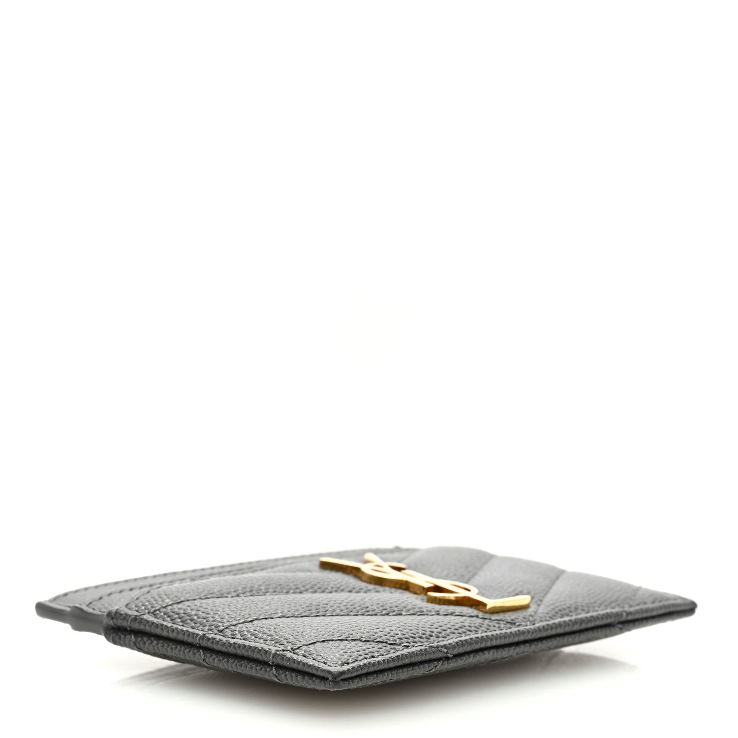 Saint Laurent Grain De Poudre Matelasse Chevron Monogram Credit Card Case Coal 4 of 6