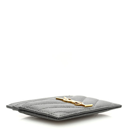 Saint Laurent Grain De Poudre Matelasse Chevron Monogram Credit Card Case Coal 4 of 6