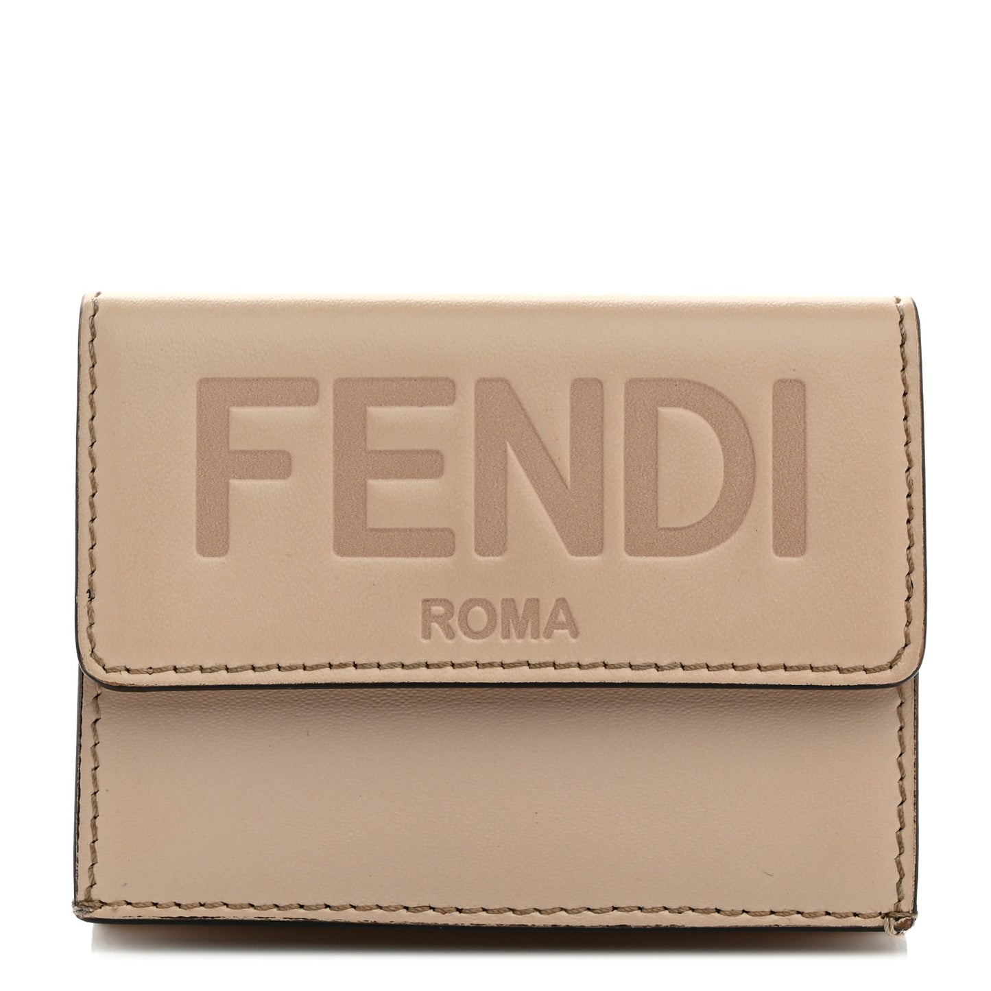Vitello King Tamponato Embossed Fendi Roma Micro Tri-Fold Wallet Poudre