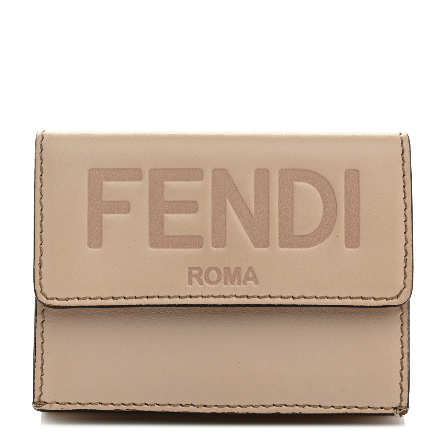 Fendi Vitello King Tamponato Embossed Fendi Roma Micro Tri-Fold Wallet Poudre 1 of 7