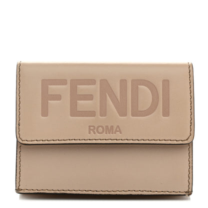 Fendi Vitello King Tamponato Embossed Fendi Roma Micro Tri-Fold Wallet Poudre 1 of 7