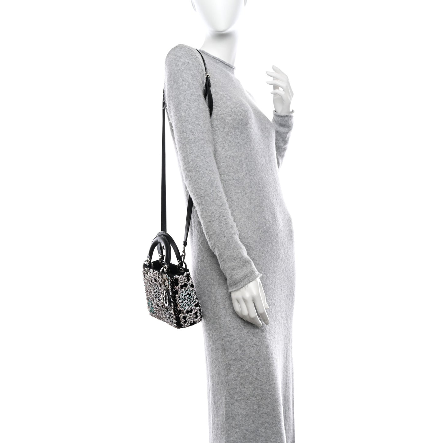 Satin Beaded Embroidered Mini Lady Dior Black White