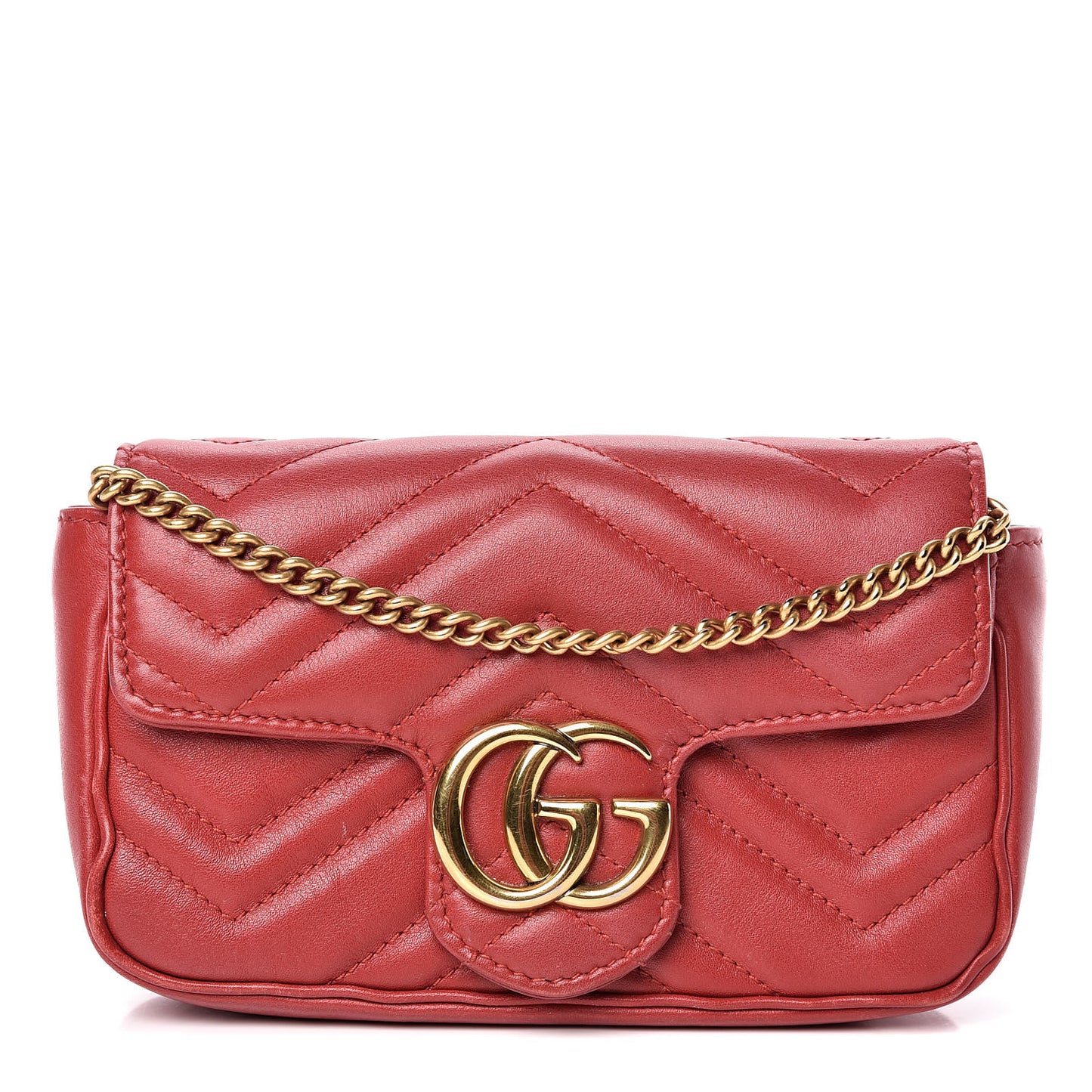 Calfskin Matelasse Super Mini GG Marmont Shoulder Bag Hibiscus Red