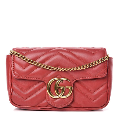 Gucci Calfskin Matelasse Super Mini GG Marmont Shoulder Bag Hibiscus Red 1 of 10