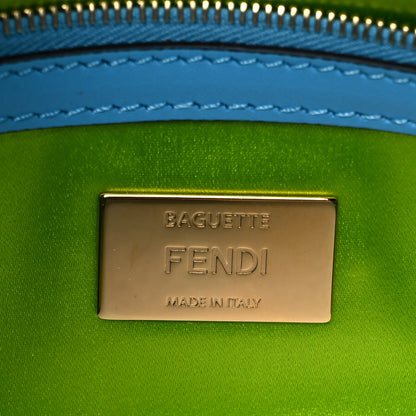 Fendi X SARAH COLEMAN Glazed Canvas Vitello King FF Vertigo Baguette 1997 Cyber Blue White 6 of 8