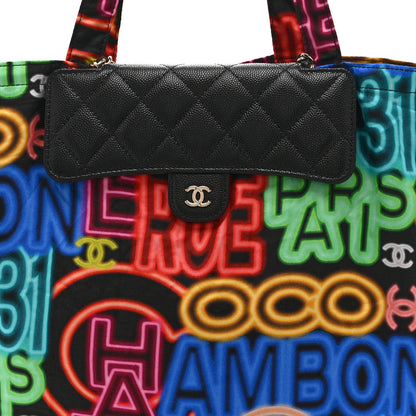 Chanel Caviar Fabric Graffiti Foldable Tote Bag With Chain Black Multicolor 14 of 19