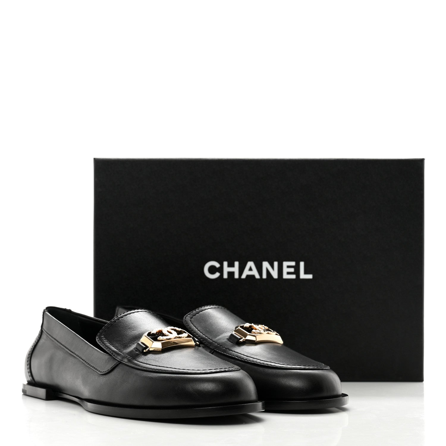 Chanel Shiny Calfskin Metal CC Mocassin Loafers 40.5 Black 9 of 9