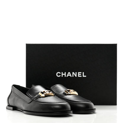 Chanel Shiny Calfskin Metal CC Mocassin Loafers 40.5 Black 9 of 9
